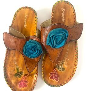 Super Cute! Serengeti Leather Flip Flop Sandel Size 37.5 Hardly Worn